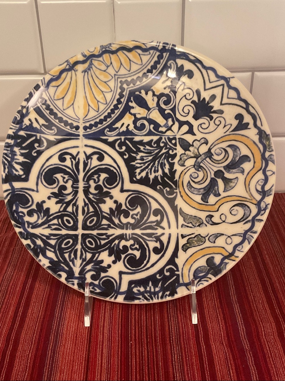 Pier 1 Blue and Yellow AZUL TILE Ceramic Plate 10”